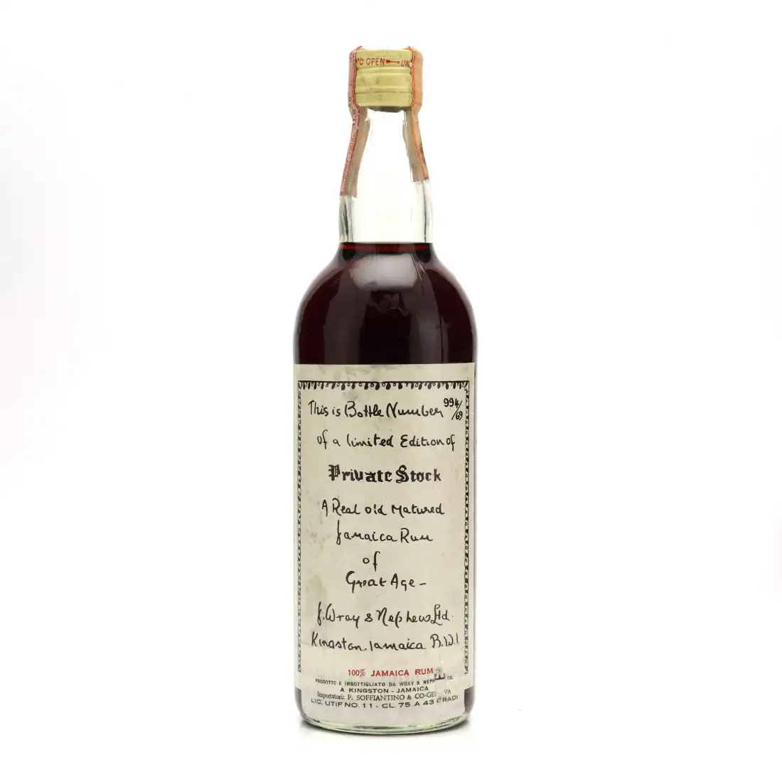 J. Wray & Nephew LTD. Private Stock Bot. 1969 1945