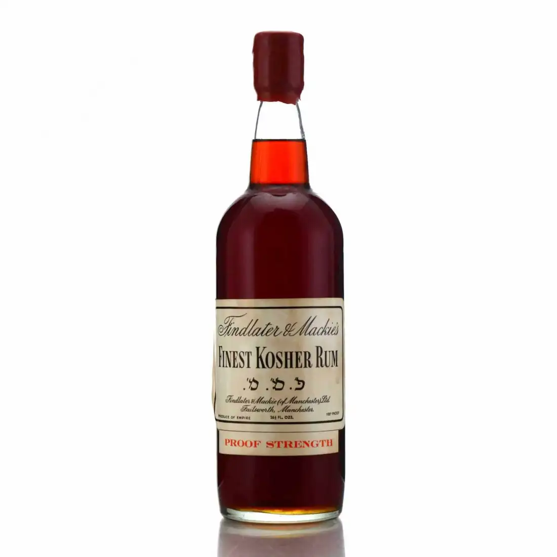 Findlater & Mackie of Manchester Ltd. Finest Kosher Rum 1970s 100 Proof